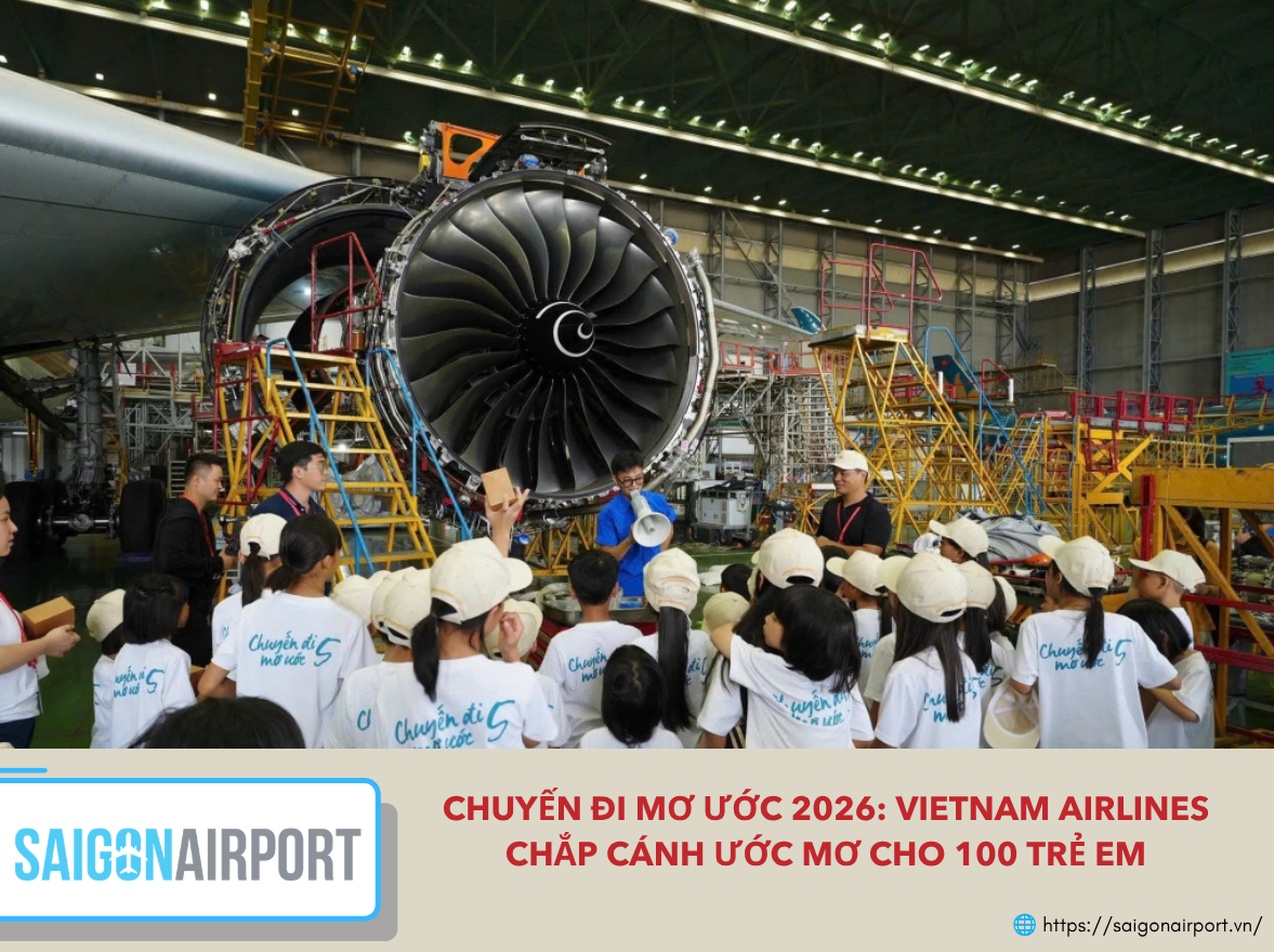 Các em trải nghiệm thực tế tại cơ sở bảo dưỡng máy bay của VAECO, đơn vị thành viên thuộc Vietnam Airlines